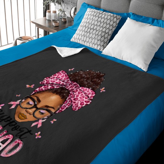 Discover Support Squad Breast Cancer Awareness Messy Bun Black Woman T-Shirt Baby Blankets