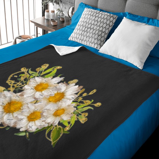 Discover White Daisy Pattern Watercolor Floral Gerber Flower Bouquet Blue PaintActive  - 1 Baby Blankets