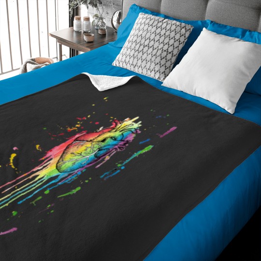 Discover Watercolour and Pen Rainbow Anatomical Heart Baby Blankets