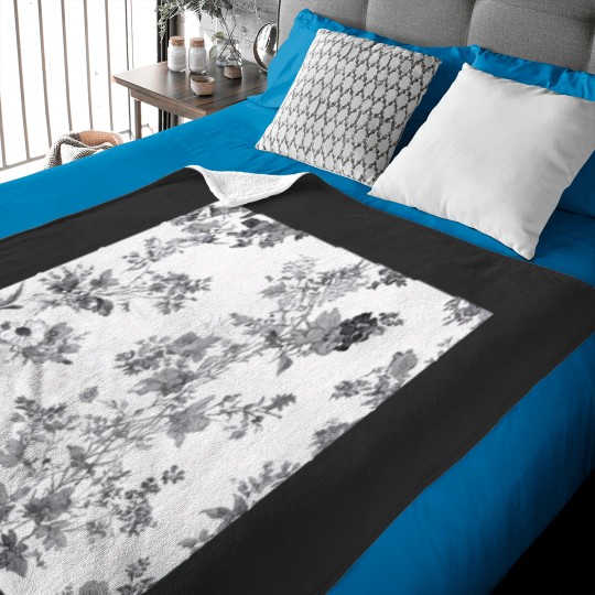 Discover Monochrome Wildflower Toile de Jouy Pattern Baby Blankets