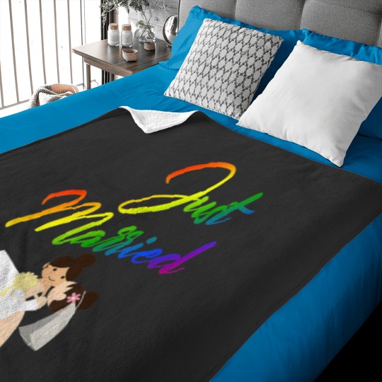 Discover Just Married Double Bride Lesbian Couple Rainbow Baby Blankets