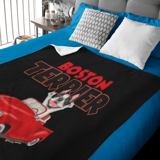 Discover Boston Terrier In Classic Red Truck Baby Blankets