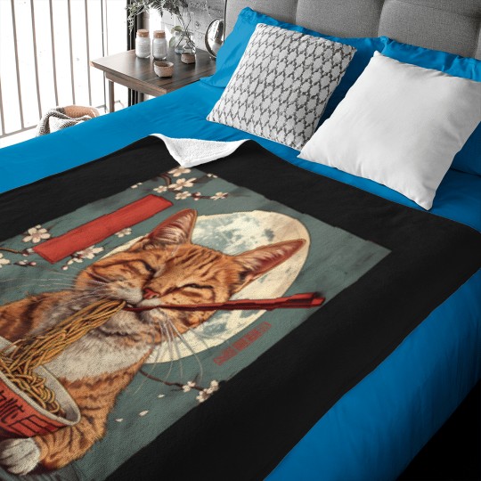 Discover Japanese Art Ramen Cat Ninja Ukiyo-E Anime Style Samurai Cat T-Shirt Baby Blankets