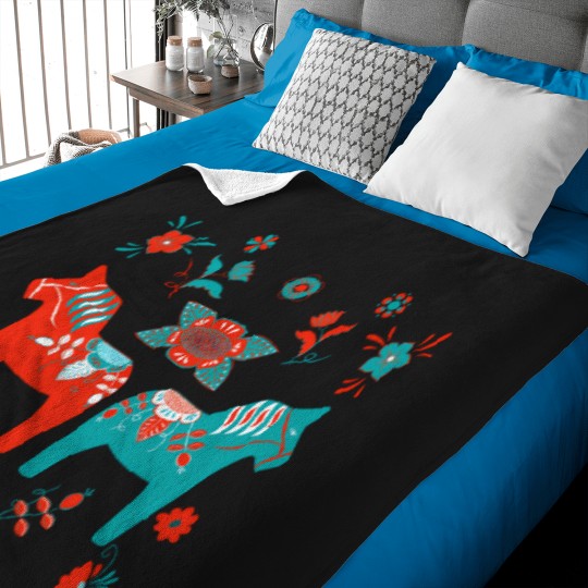 Discover Folk Art - Swedish Dala Horses - Red Turquiose T-Shirt Baby Blankets