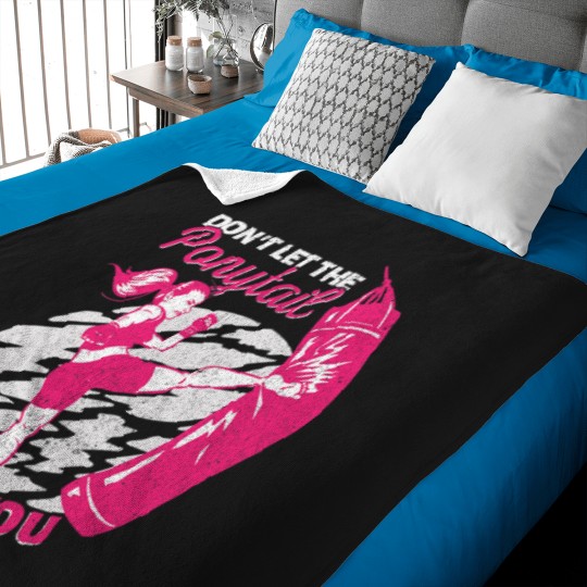 Discover Funny Horse Womens Kickboxing Girl Muay Thai Dont Let The Ponytail Fool You Baby Blankets
