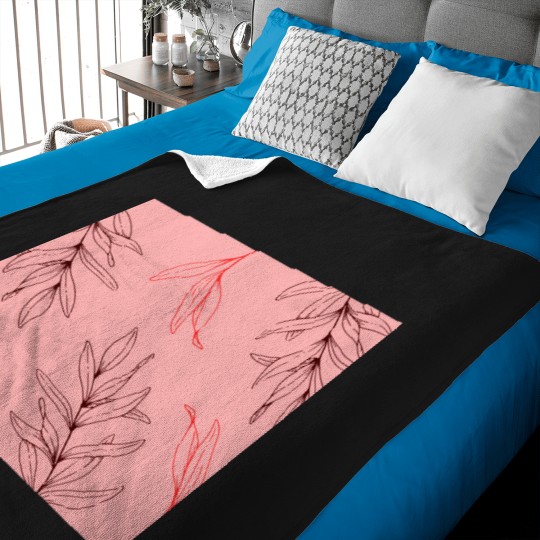 Discover Pink Red Tropical Leaves Line Drawing   T-Shirt Baby Blankets