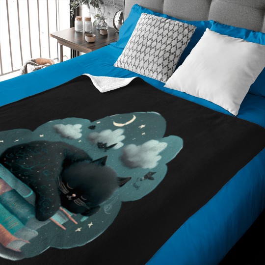 Discover Black Cat sleep with the moon Baby Blankets