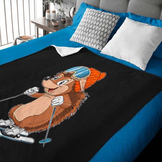 Discover Cute-Hedgehog-Skiing-In-Winter-Sports-T-Shirt Baby Blankets