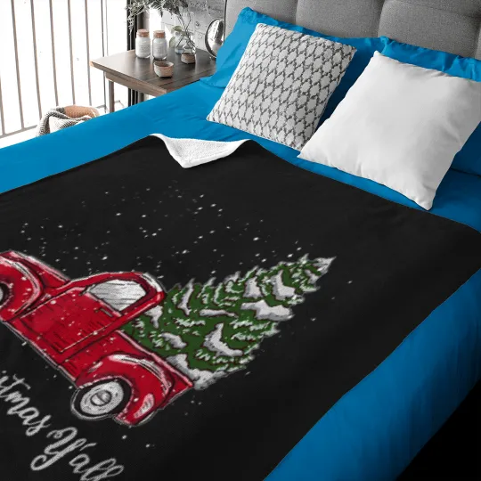 Discover Red-Truck-Christmas-Shirt---Merry-Christmas-Yall-T-Shirt Baby Blankets