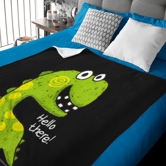 Discover Funny Cute T-Rex Dinosaur Green Dino Adult And Kids Baby Blankets