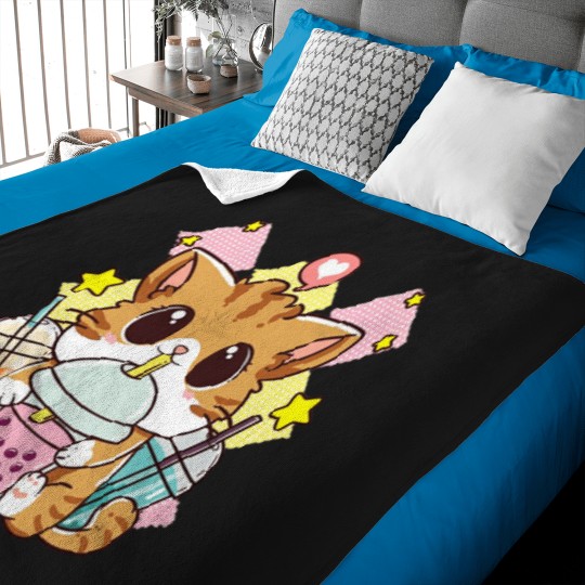 Discover Kawaii-Neko-Anime-Cute-Cat-Boba-Tea-Bubble-Tea-2 Baby Blankets