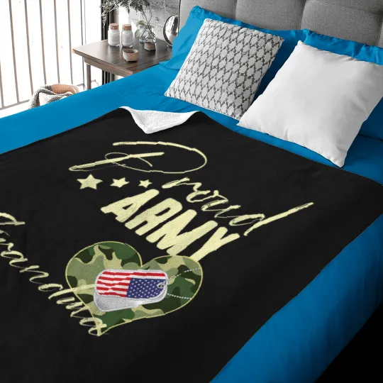 Discover Proud-Army-Grandma-Camouflage-Dog-Tag-Usa-American-Flag-T-Shirt Baby Blankets