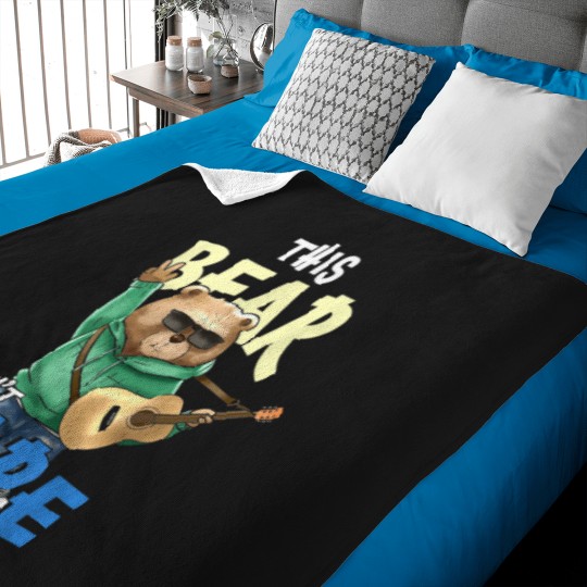 Discover this bear dont care funny guitar player Baby Blankets