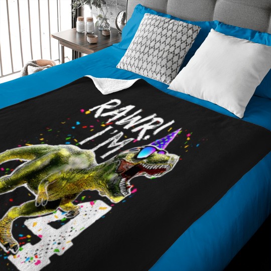 Discover Kids-Rawr-I'M-4-4Th-Birthday-T-Rex-Dinosaur-Party-Gift-For-Boys-T-Shirt Baby Blankets