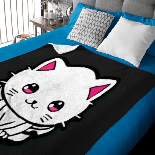 Discover Cute-White-Cat-Sparkling-Pink-Eyes-Active-T-Shirt Baby Blankets