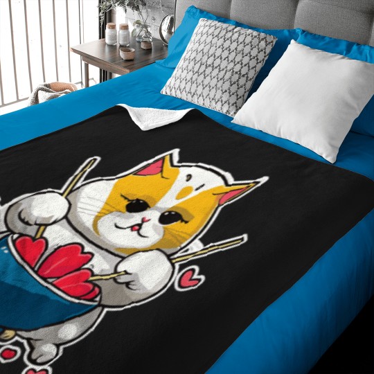 Discover Anime Cat Eating Ramen Noodles With Hearts Valen Baby Blankets
