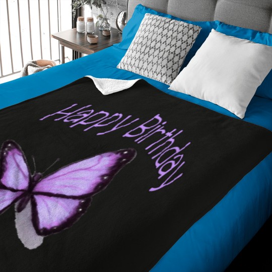 Discover Happy Birthday, Purple Butterfly Baby Blankets