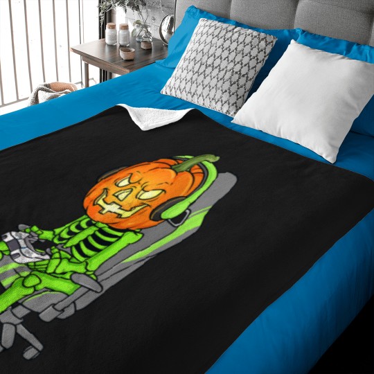 Discover Gaming Halloween Skeleton Jack O Lantern Gamer Boy Baby Blankets