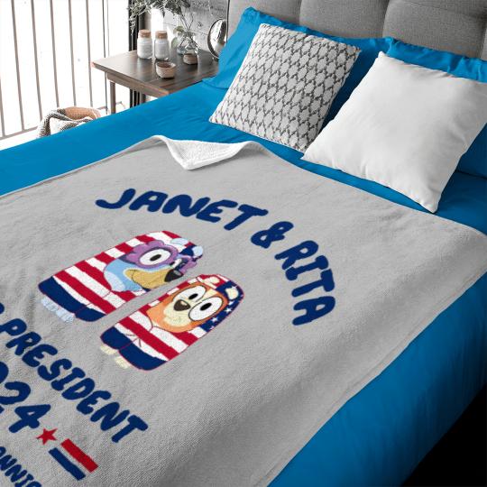 Discover Janet and Rita For President 2024 Election Baby Blankets, BlueyDad Lovers Baby Blankets