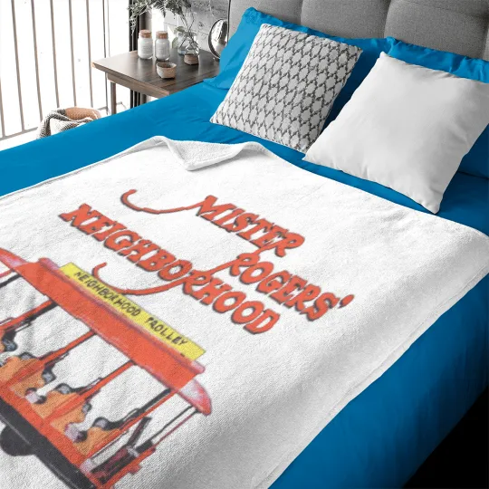 Discover Mister Roger Neighborhood Trolly Light Blue Baby Blankets