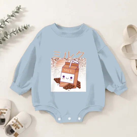 Discover Retro 90s Japanese Kawaii Chocolate Milk Shake Carton Baby Romper Sweatshirts