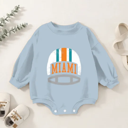 Discover Miami Retro Helmet - Aqua - Dolphins - Baby Romper Sweatshirts