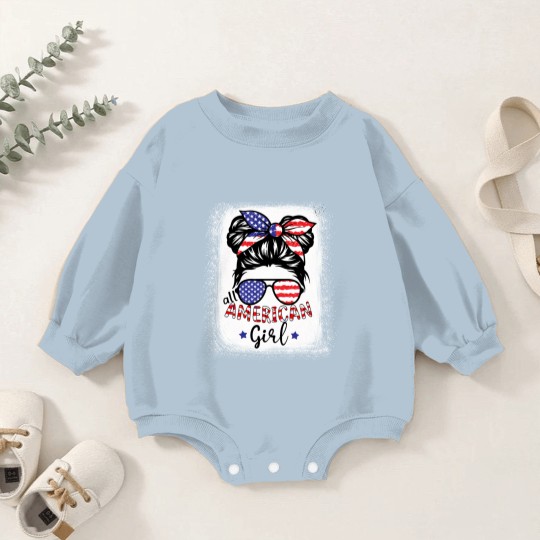 Discover All American Girl Bleached Baby Romper Sweatshirts Patriotic July 4th Baby Romper Sweatshirts