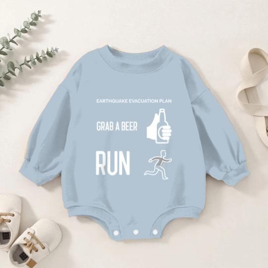 Discover Earthquake Evacuation Plan - Grab A Beer - Run Baby Romper Sweatshirts