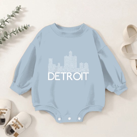 Discover Detroit Skyline Word Art Print - Detroit - Baby Romper Sweatshirts