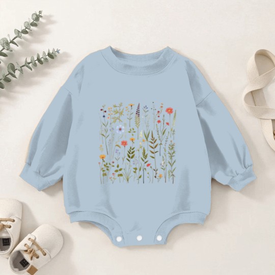 Discover Dried Wildflowers Baby Romper Sweatshirts Boho Style Pressed Wild Flower Baby Romper Sweatshirts