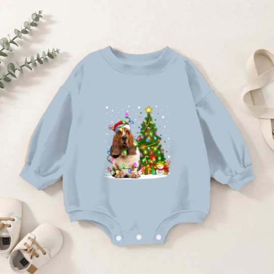 Discover Dog Basset Hound Lighting Xmas Tree Santa Basset Hound Dog Christmas Baby Romper Sweatshirts
