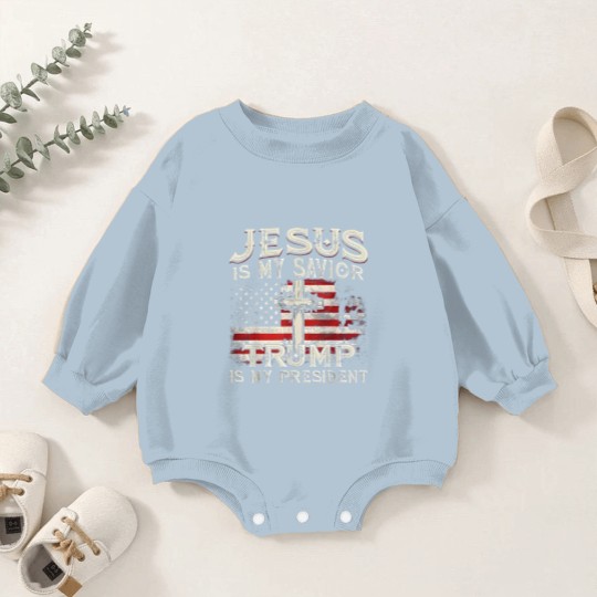 Discover Jesus Is My Savior Trump Is My President American Flag Baby Romper Sweatshirts