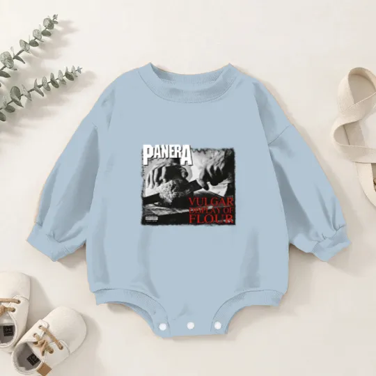 Discover PANERA Vulgar Display Of FLOUR Metal Band Parody Spoof Mayhem Skull Baby Romper Sweatshirts
