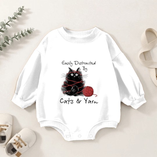 Discover Easily Distracted By Cats And Yarn Knitting Lovers Baby Romper Sweatshirts