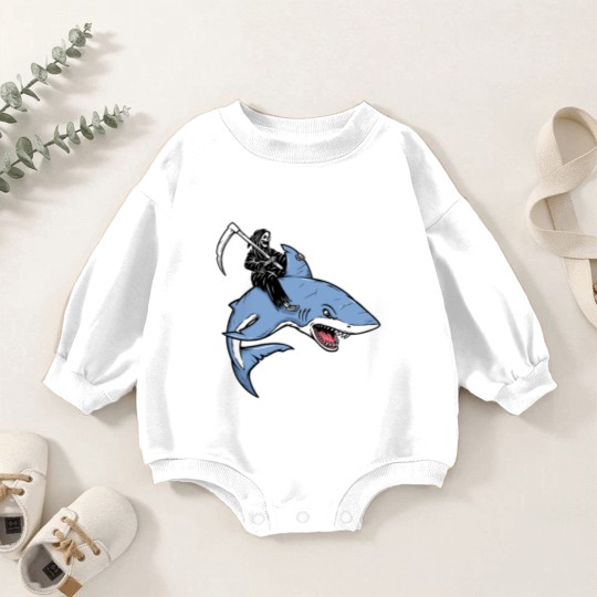 Discover Grim reaper rides a shark Baby Romper Sweatshirts