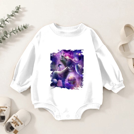 Discover Cosmic Wolf Howling At Moon In SpaceT Baby Romper Sweatshirts