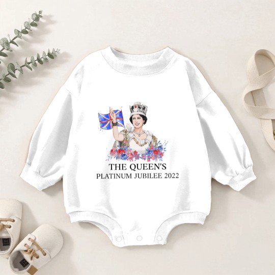 Discover Queen Elizabeth II Platinum Jubilee 1952-2022 CELIBRATION Baby Romper Sweatshirts  Union Jack Baby Romper Sweatshirts The Queen's Crown Royal Baby Romper Sweatshirts