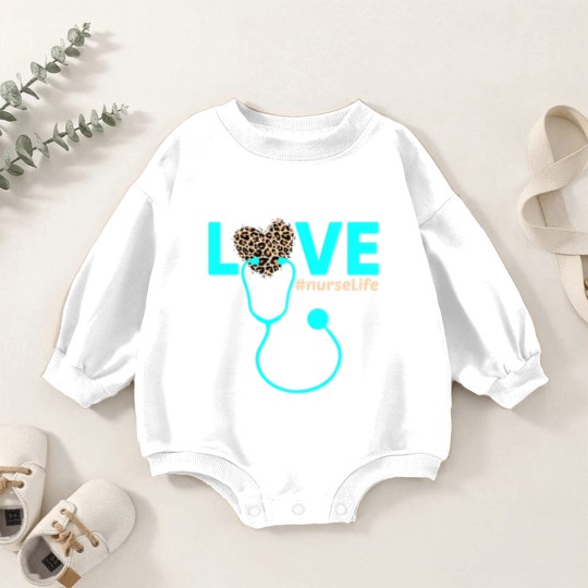 Discover Nurse Life RN LPN CNA Healthcare Cheetah Heart Baby Romper Sweatshirts