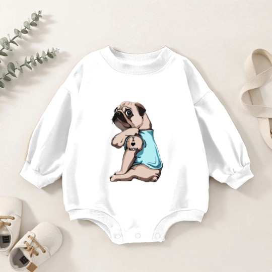 Discover Pug Dog I Love Mom Baby Romper Sweatshirts