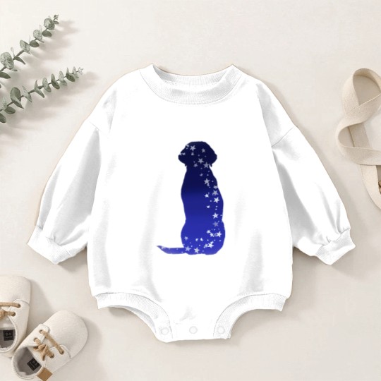 Discover Cosmic dog silhouette in blue with stars Baby Romper Sweatshirts