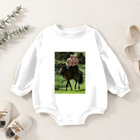 Discover Trump Putin Meme Baby Romper Sweatshirts Russian Putin Riding A Horse With Donald Trump Meme