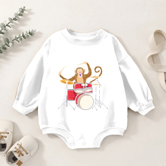 Discover Monkey Playing Drums Drummer Band The Animal Baby Romper Sweatshirts