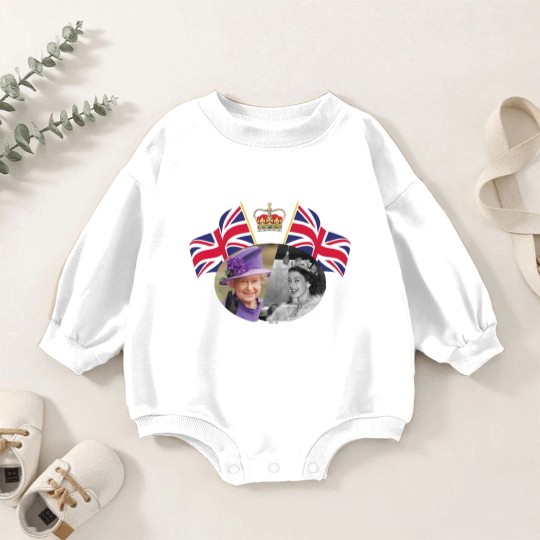 Discover Queen Elizabeth II Platinum Jubilee 2022 CELIBRATION  Emblem Baby Romper Sweatshirts  Union Jack Baby Romper Sweatshirts The Queen's Baby Romper Sweatshirts
