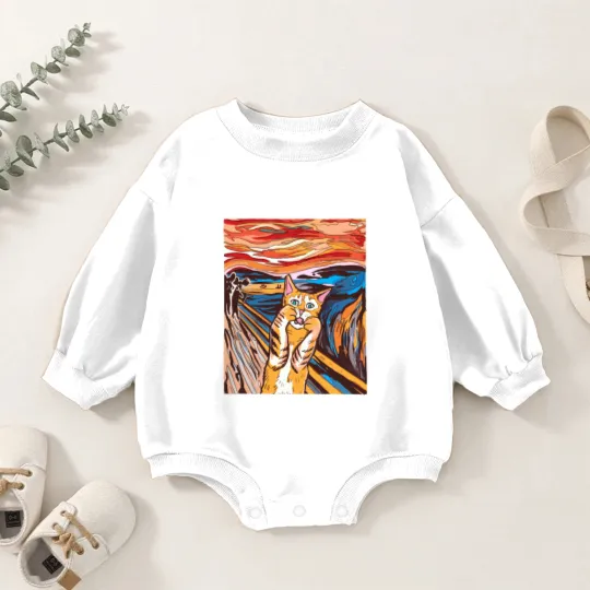 Discover Scream Baby Romper Sweatshirts Funny Tabby Cat Scream Edvard Munch's Painting The Scream