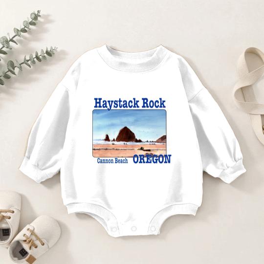 Discover Haystack Rock, Cannon Beach, Oregon - Haystack Rock - Baby Romper Sweatshirts