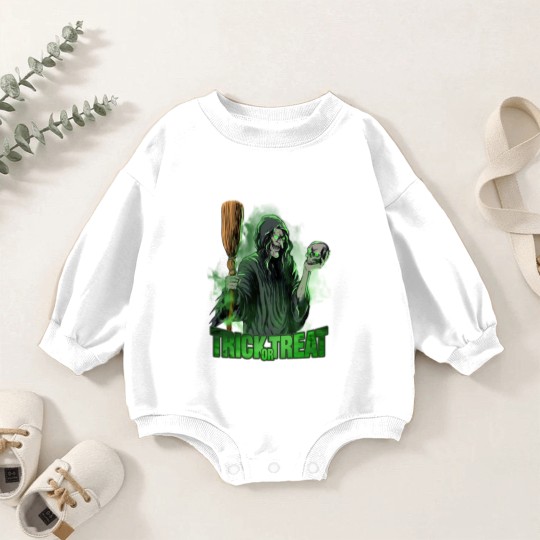 Discover Scary evil Witch with Skull and Broom Halloween Baby Romper Sweatshirts