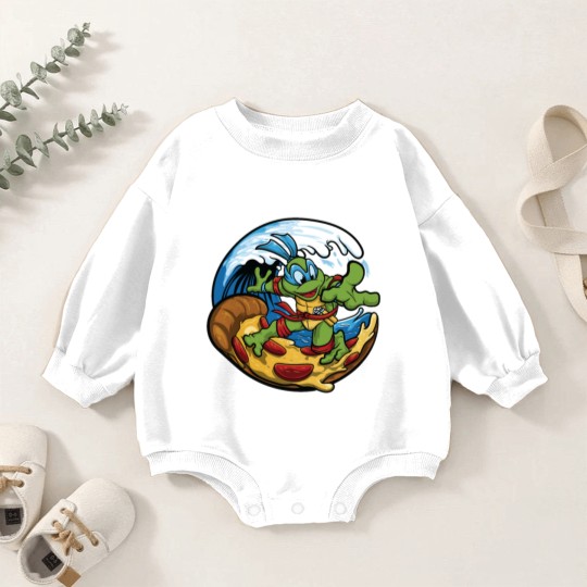 Discover ninja turtles surfing pizza Baby Romper Sweatshirts