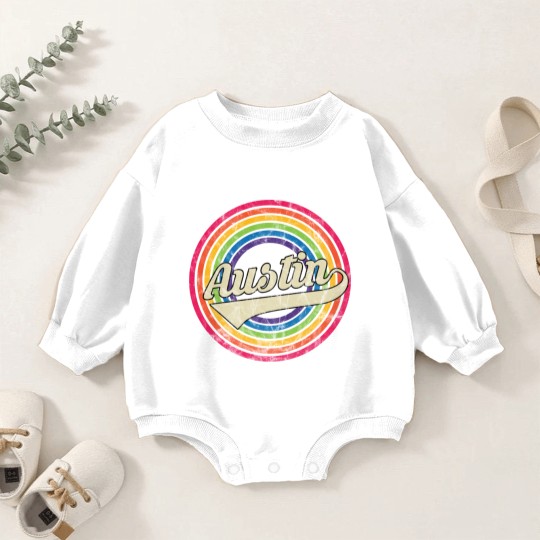 Discover Austin- Retro Rainbow Faded-Style - Austin - Baby Romper Sweatshirts