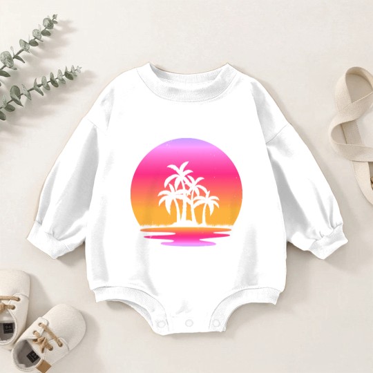 Discover Retro Sunset Retrowave Lake Sunsetby retrohub Baby Romper Sweatshirts