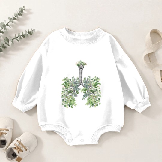 Discover Lung Anatomy, green leaves, Cancer Awareness - Lungs - Baby Romper Sweatshirts